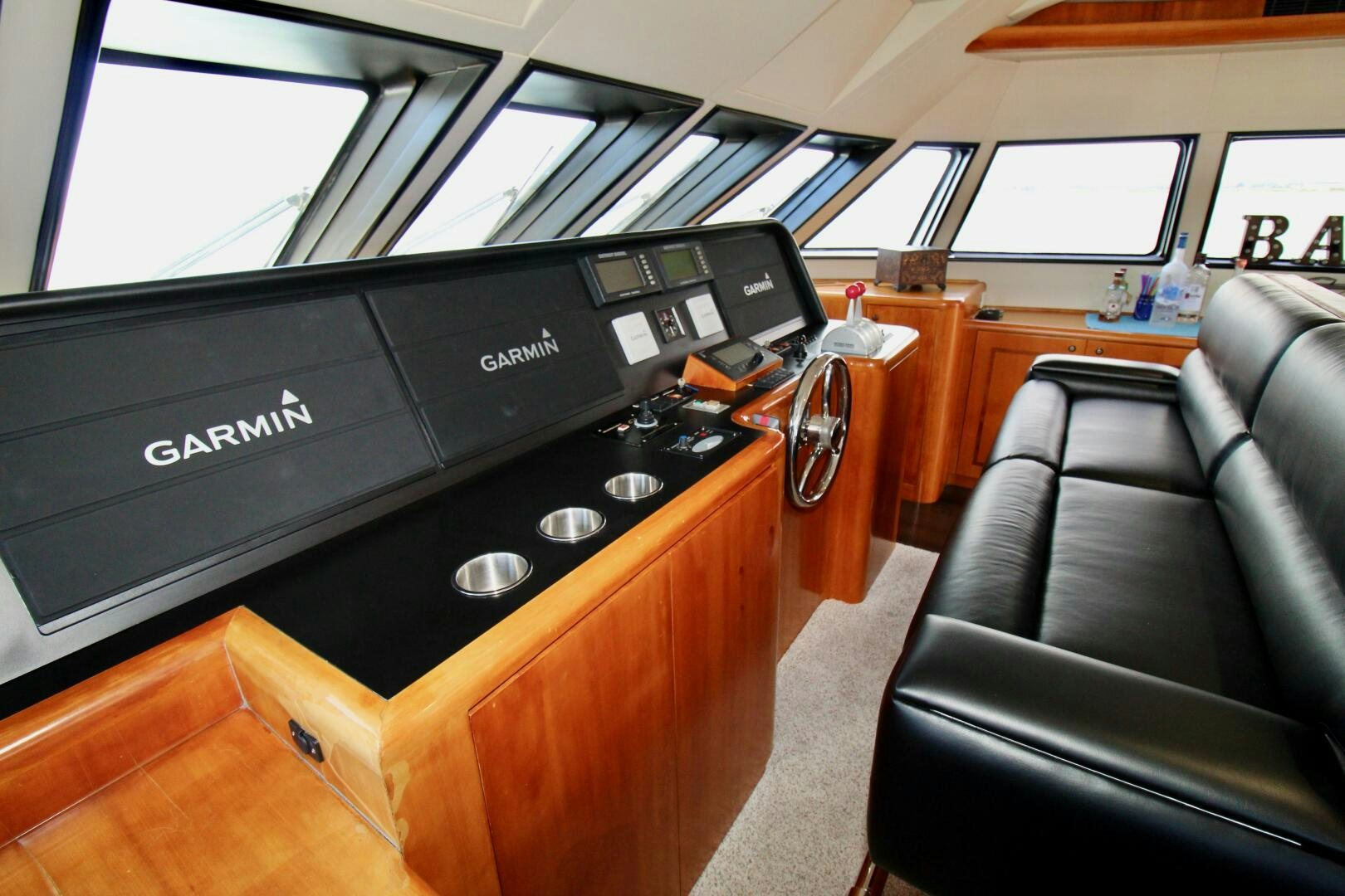 a black console in a room aboard MY WAY Yacht for Sale