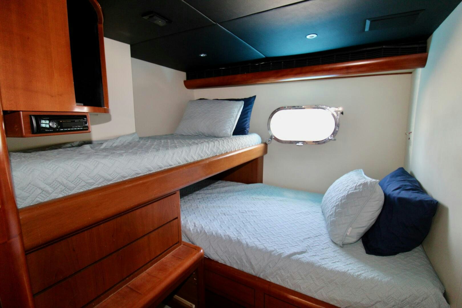 a couple of beds in a room aboard MY WAY Yacht for Sale