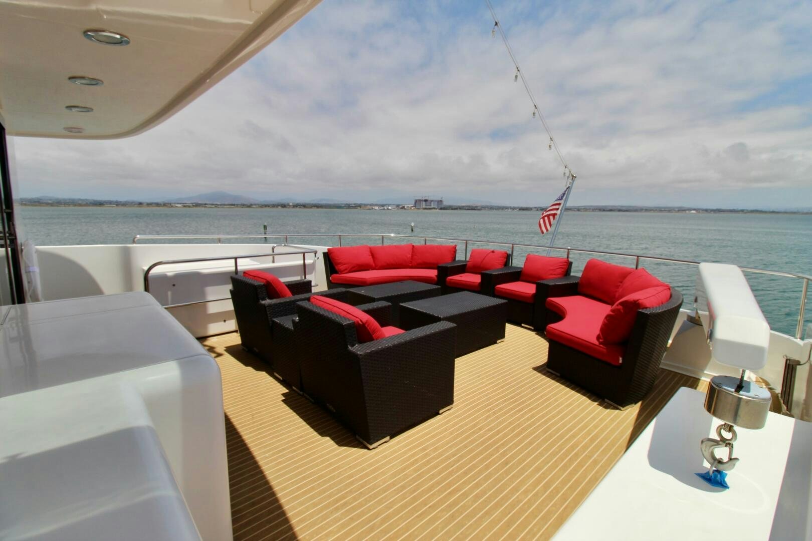 a room with a view of the ocean and a beach aboard MY WAY Yacht for Sale