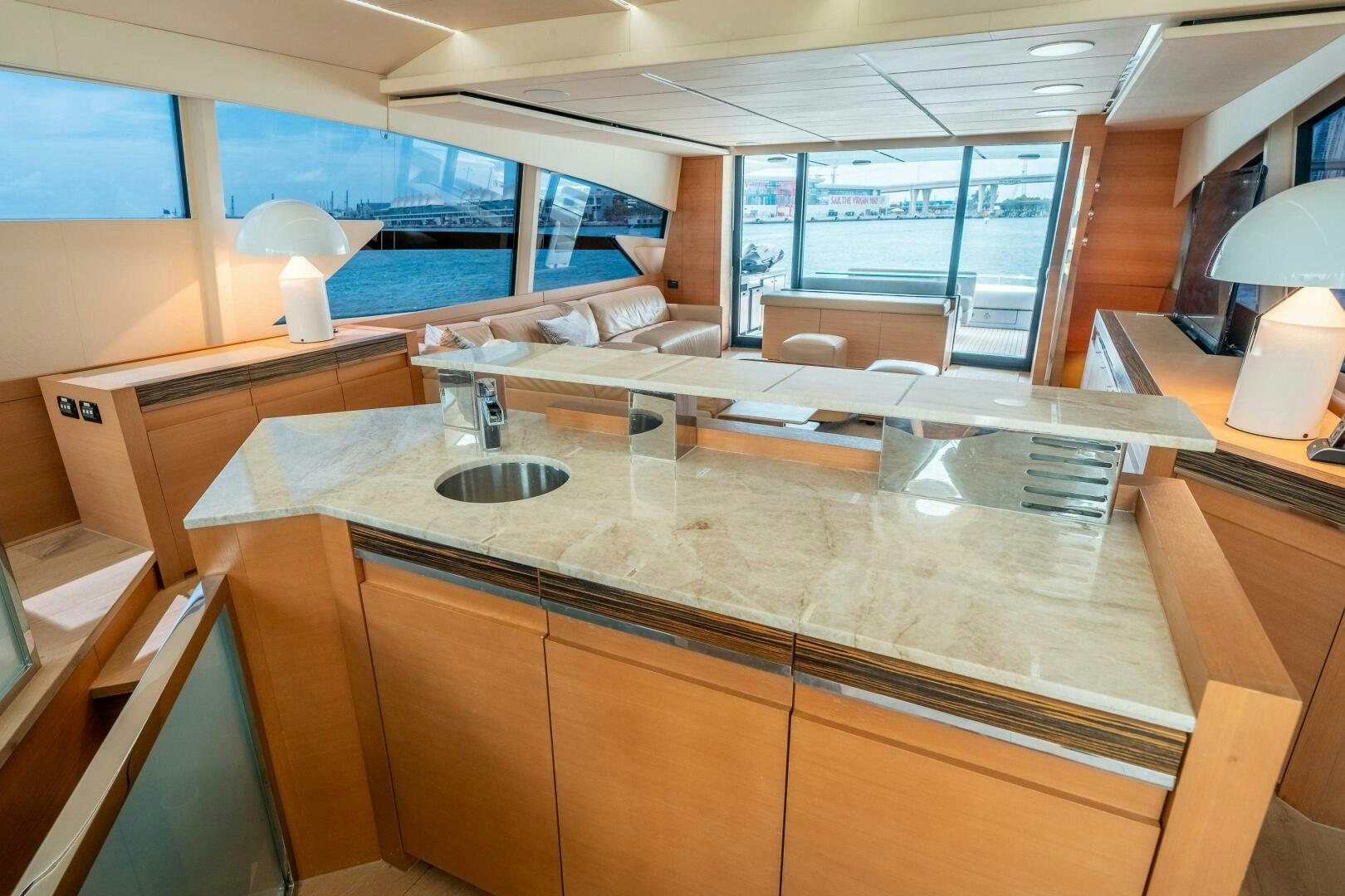 a large room with a large counter aboard INCOGNITO Yacht for Sale