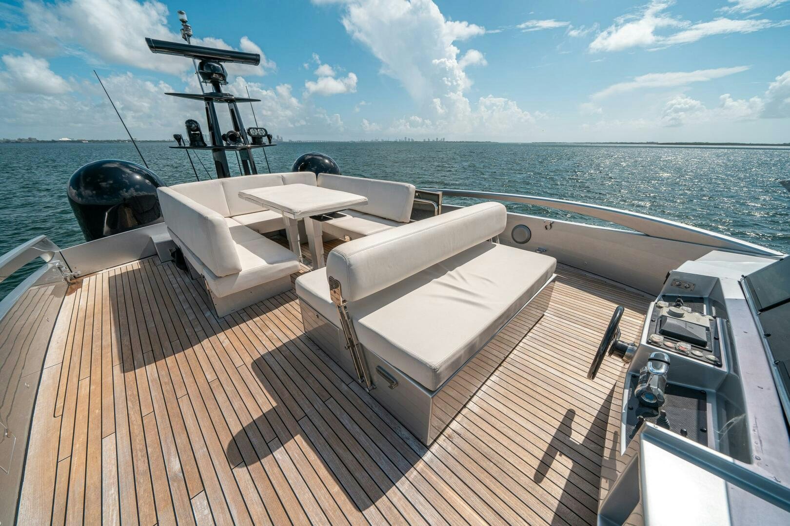 a deck with a large wind turbine aboard INCOGNITO Yacht for Sale