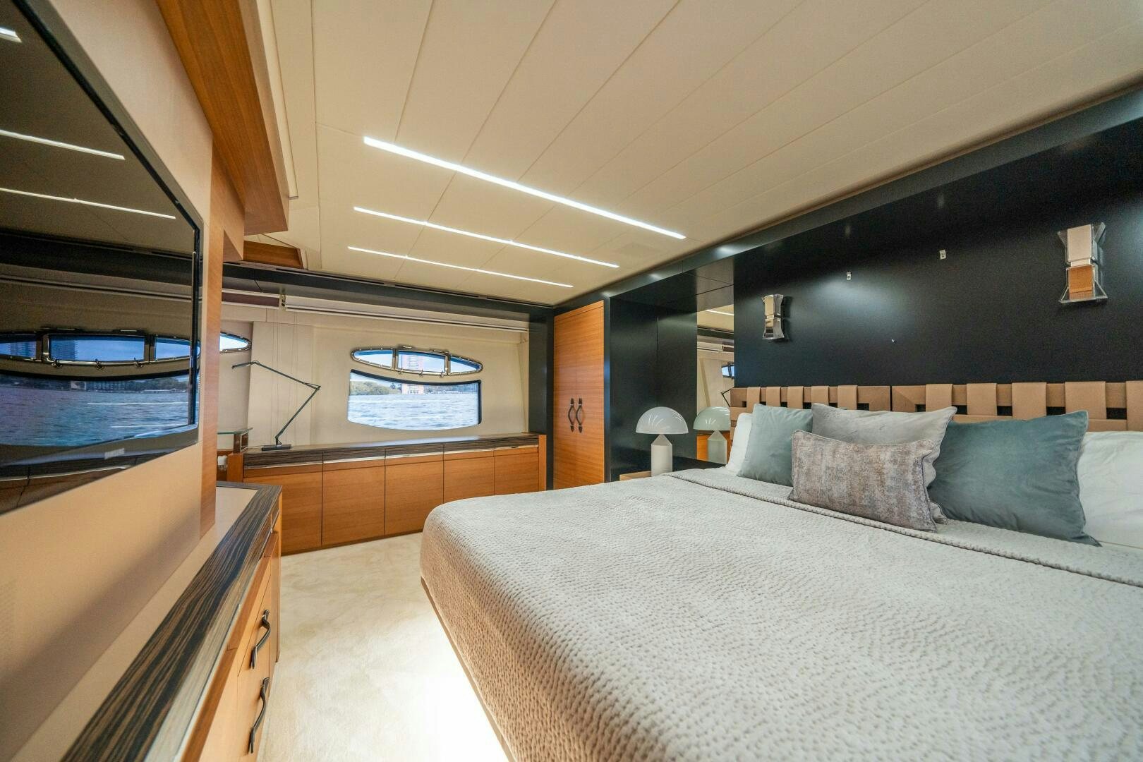 a bed in a room aboard INCOGNITO Yacht for Sale
