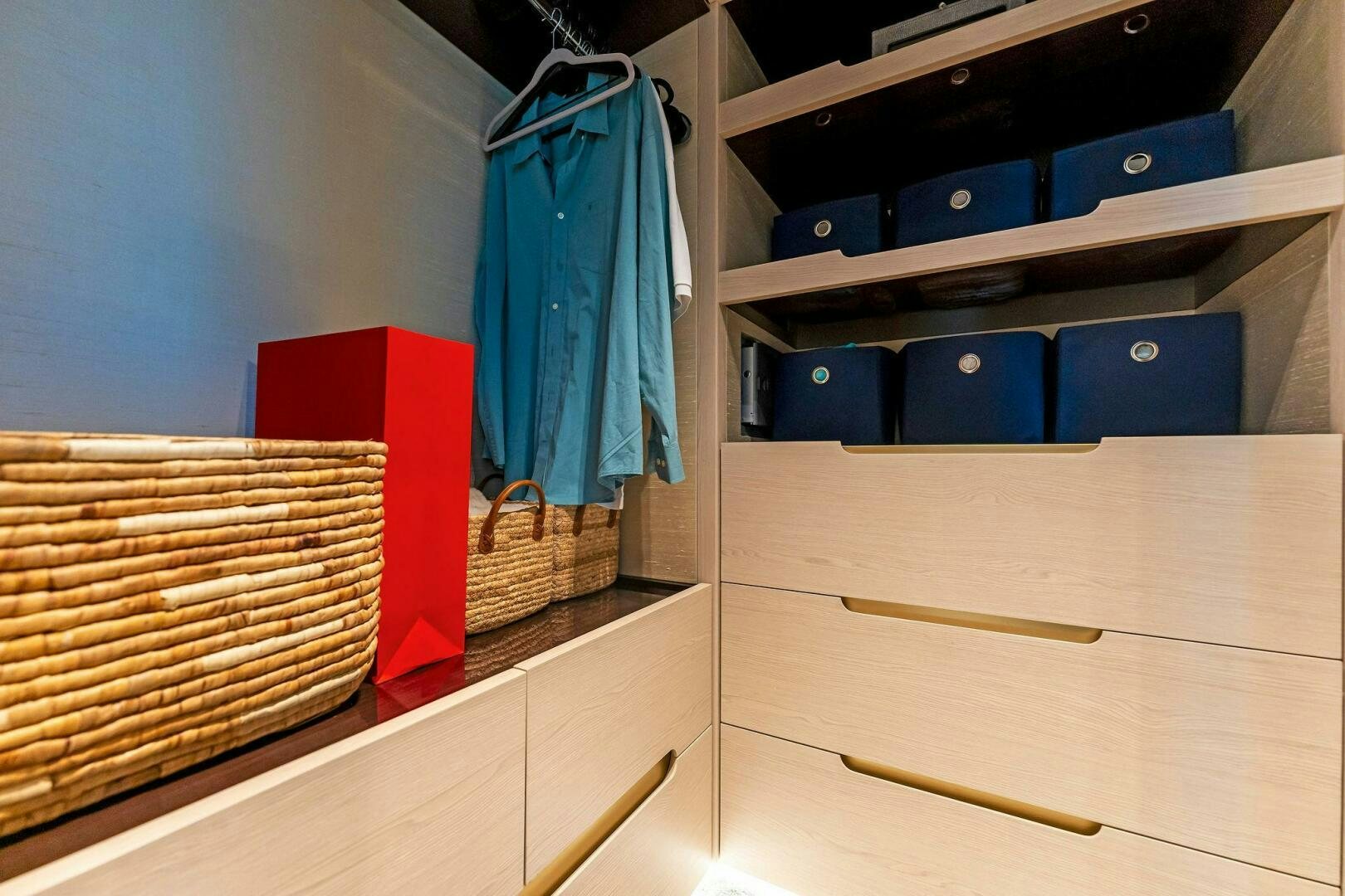 a shelf with a variety of items on it aboard LIMITLESS Yacht for Sale