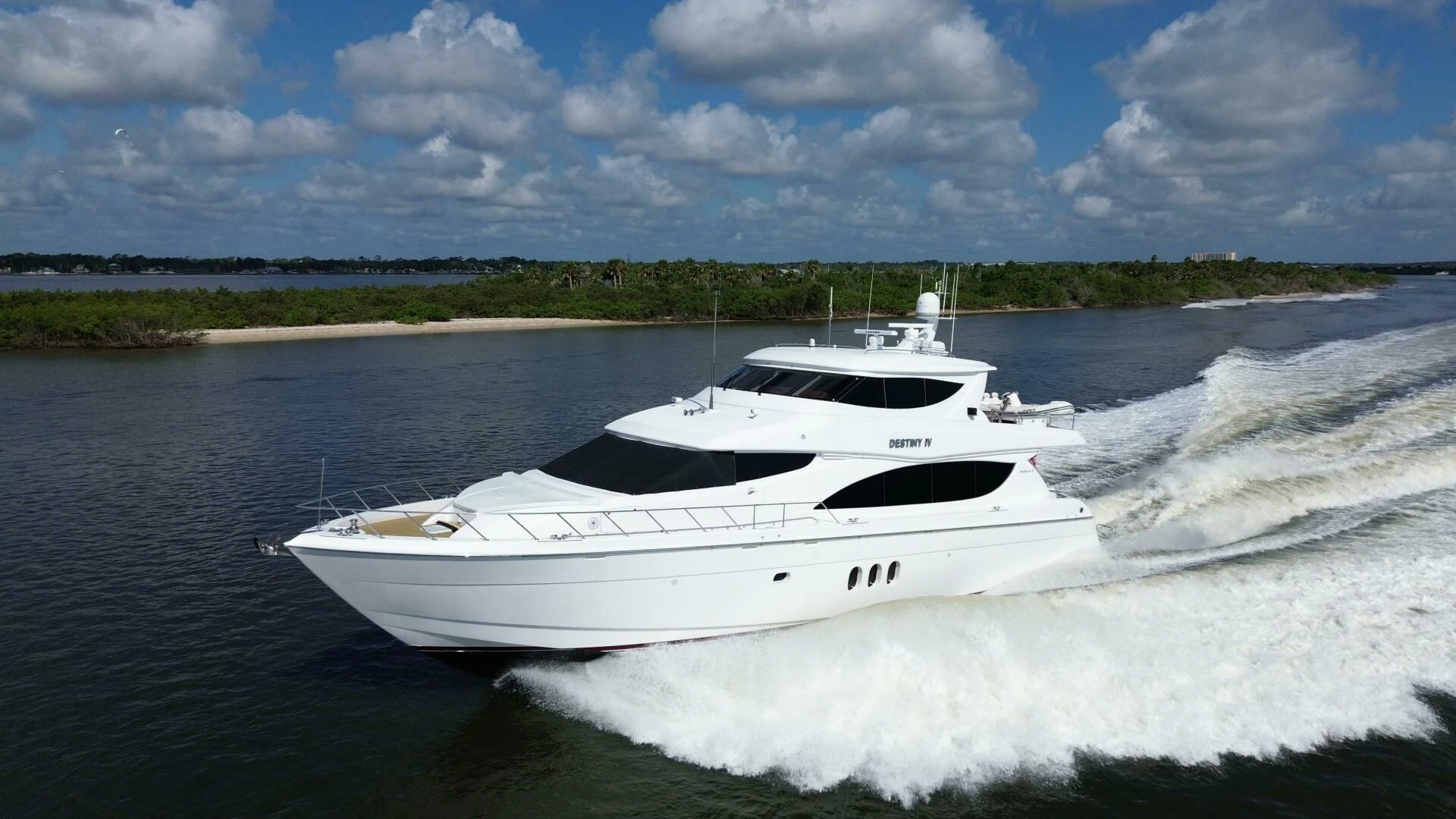 a white yacht on water aboard TIME-2 FLY Yacht for Sale