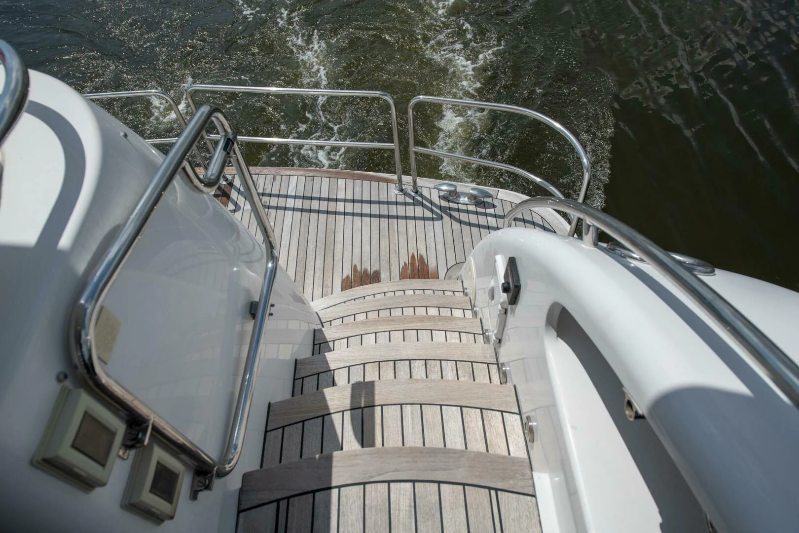 a metal railing on a bridge aboard TIME-2 FLY Yacht for Sale
