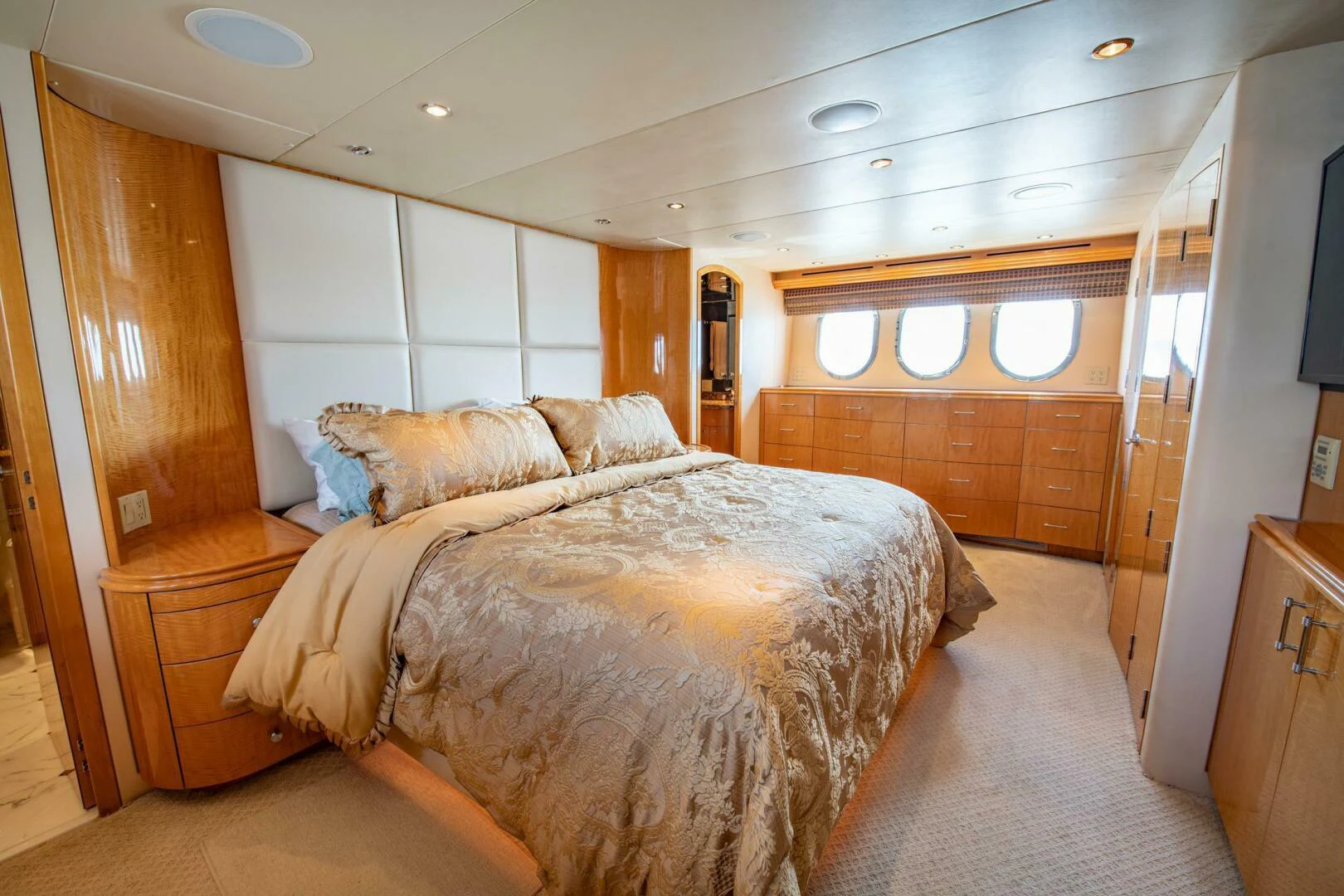 a room with a bed and a closet aboard TIME-2 FLY Yacht for Sale