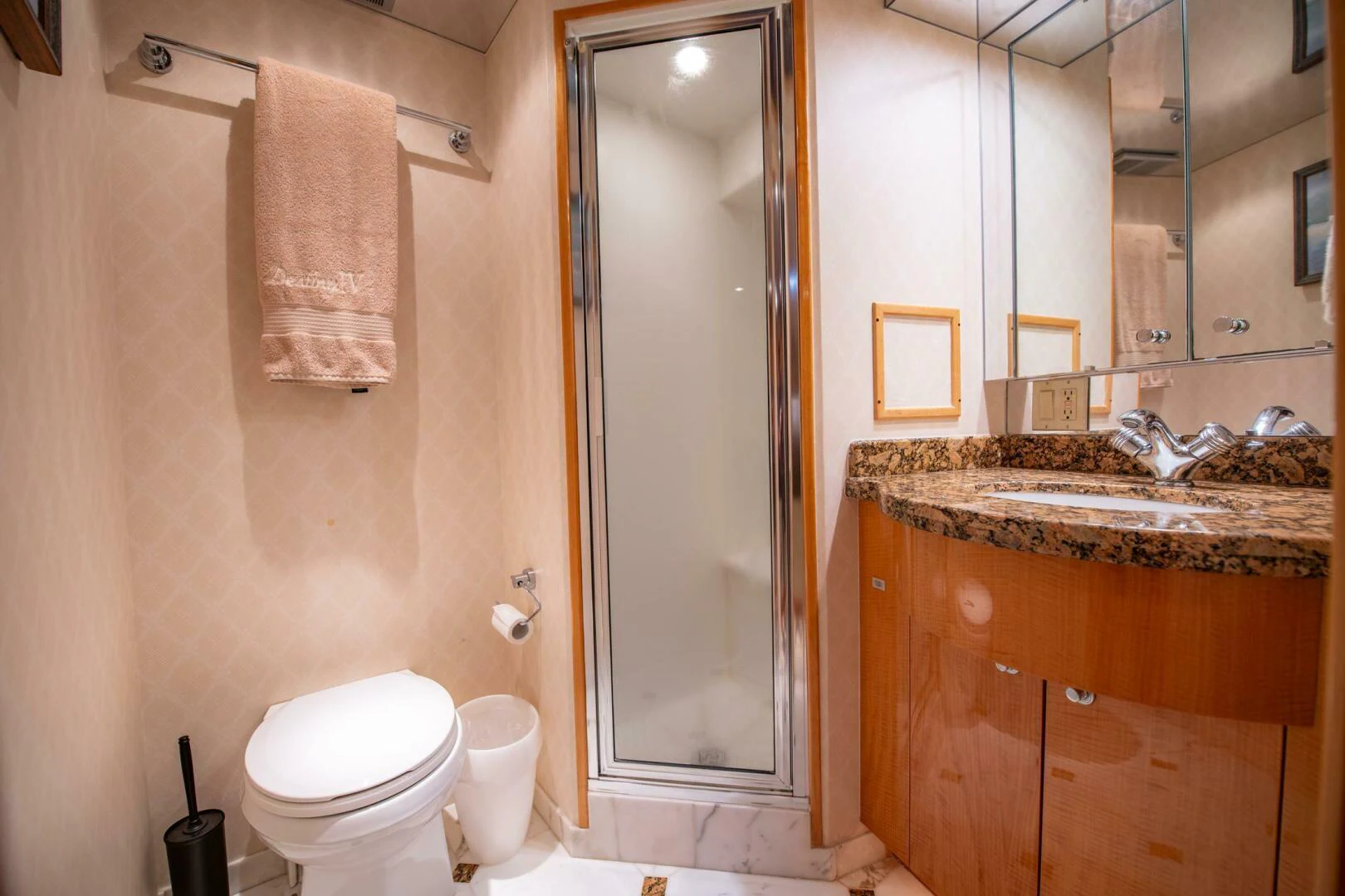 a bathroom with a sink toilet and a shower aboard TIME-2 FLY Yacht for Sale