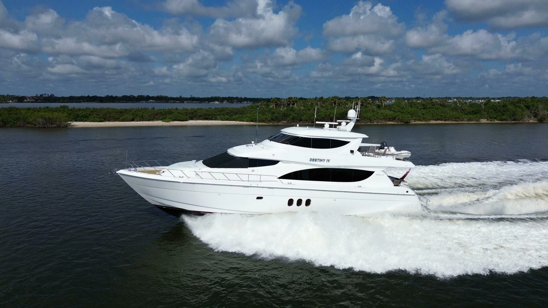 a white yacht on water aboard TIME-2 FLY Yacht for Sale