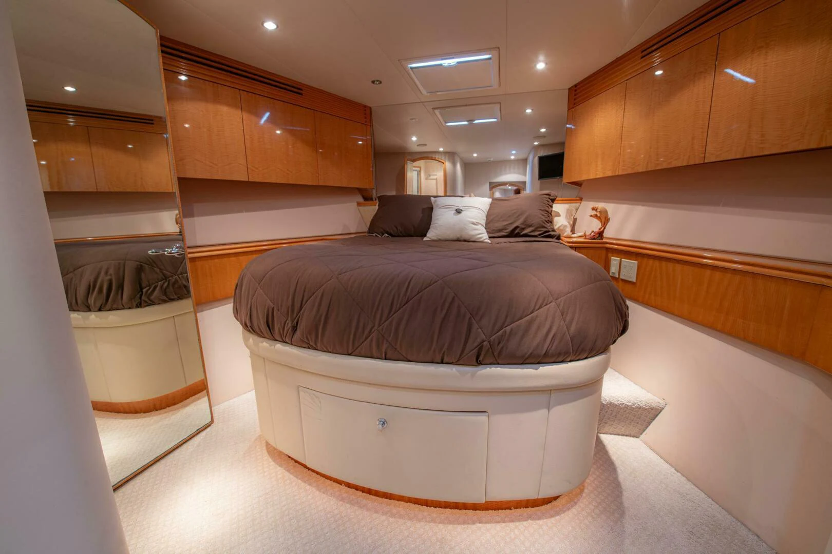 a bed in a room aboard TIME-2 FLY Yacht for Sale