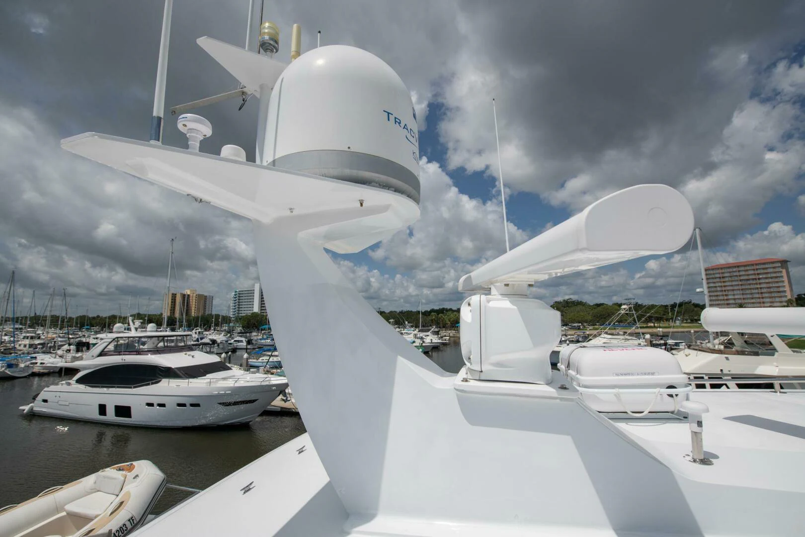 a group of boats in a harbor aboard TIME-2 FLY Yacht for Sale