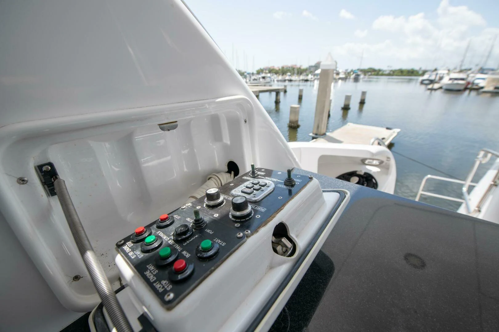 a boat with a large amount of bottles in it aboard TIME-2 FLY Yacht for Sale