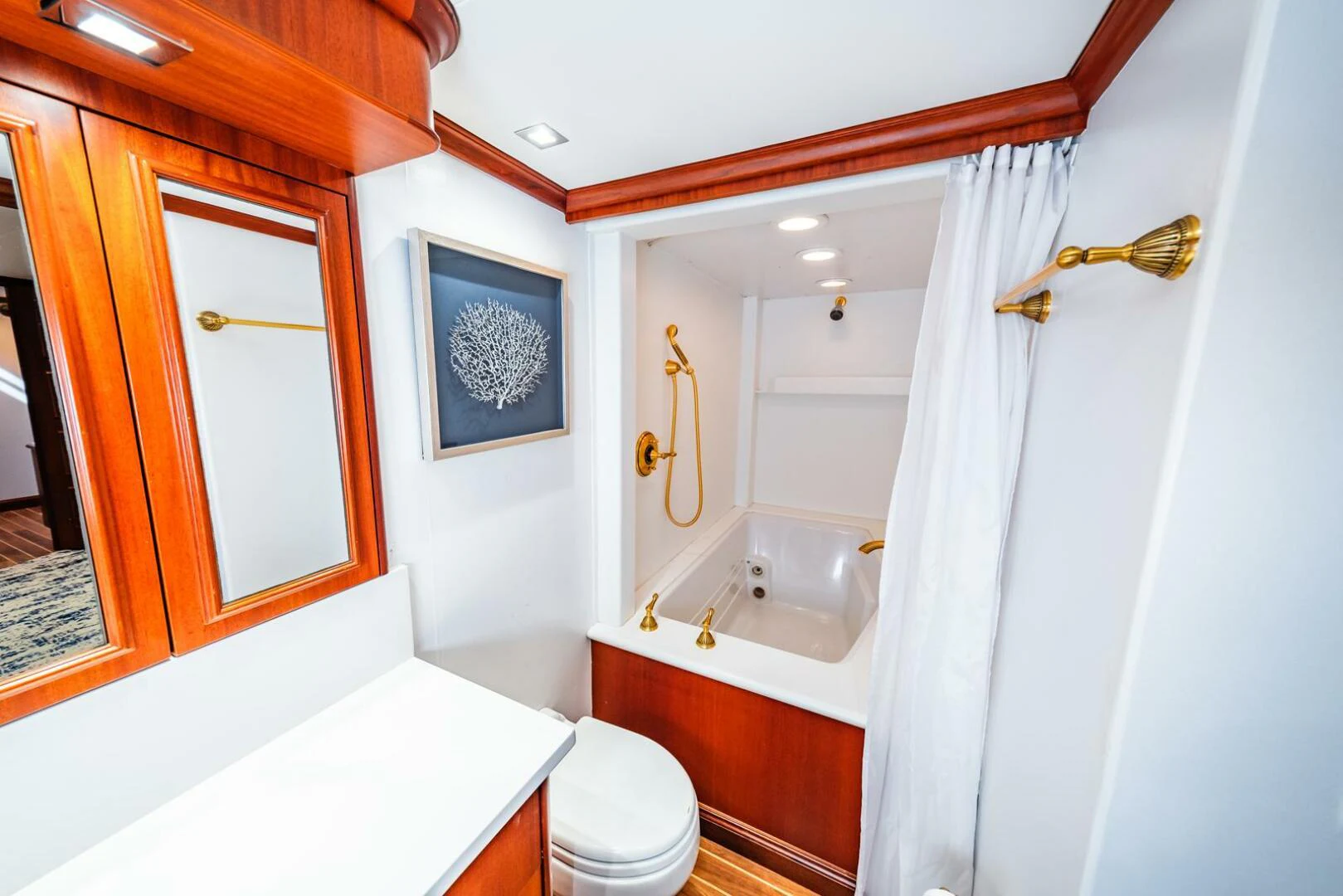 a bathroom with a toilet and bathtub aboard GRACE Yacht for Sale