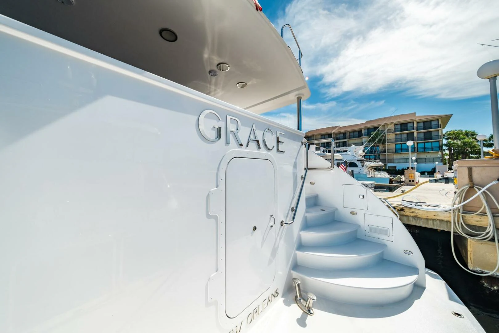 the side of a plane aboard GRACE Yacht for Sale