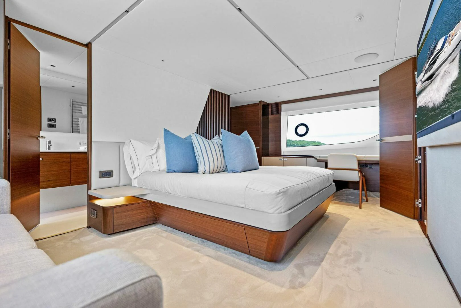 a bed in a room aboard RAW BAR Yacht for Sale