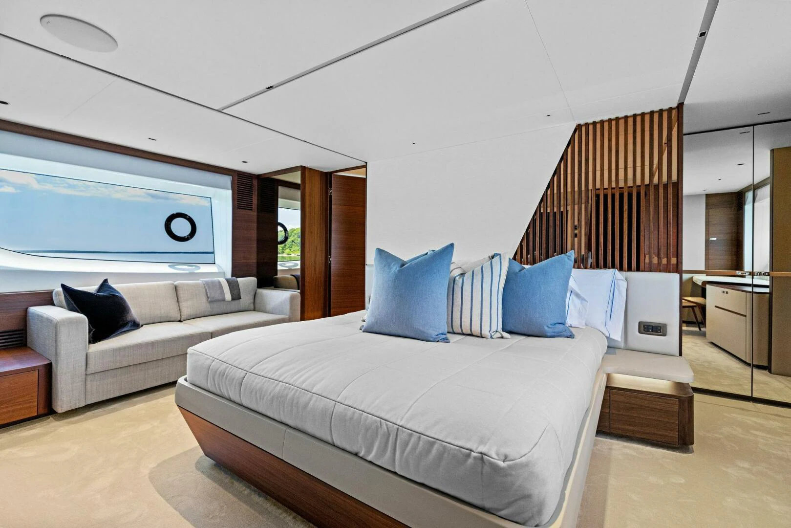 a bed in a room aboard RAW BAR Yacht for Sale