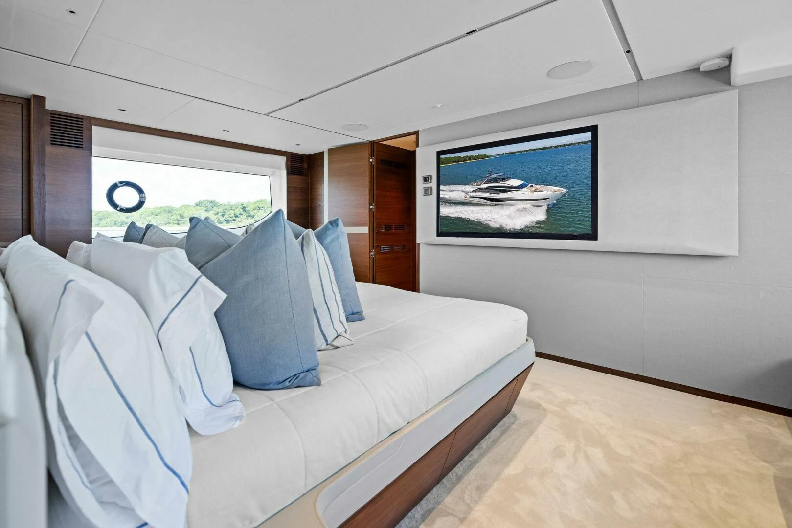 a bed in a room aboard RAW BAR Yacht for Sale
