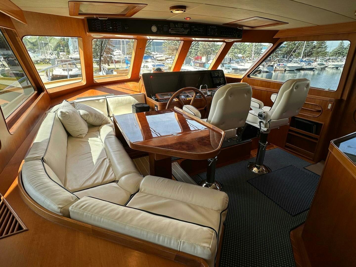 a bus with a table and chairs aboard MISS STEPHANIE  Yacht for Sale