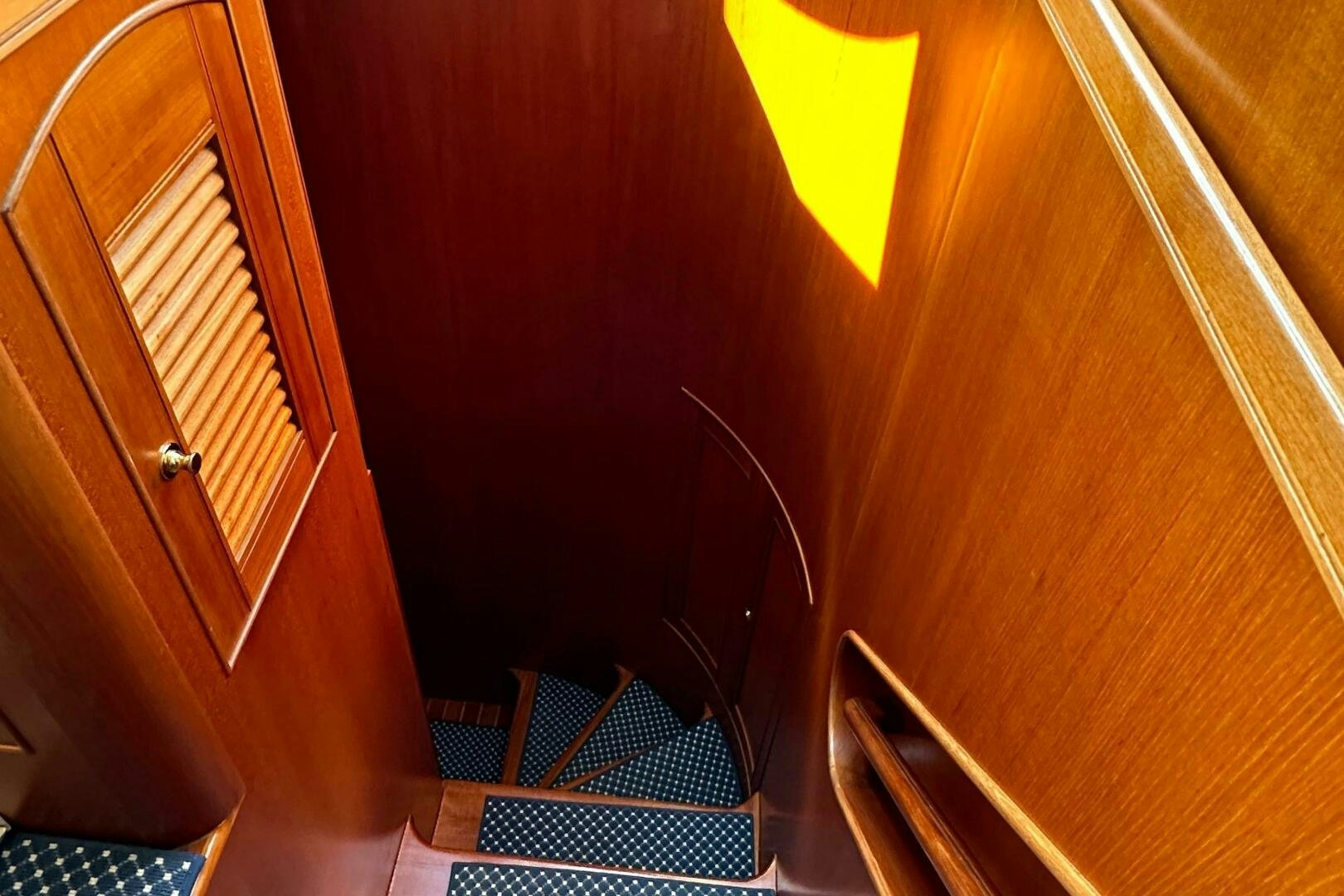 a wooden door with a lamp aboard MISS STEPHANIE  Yacht for Sale