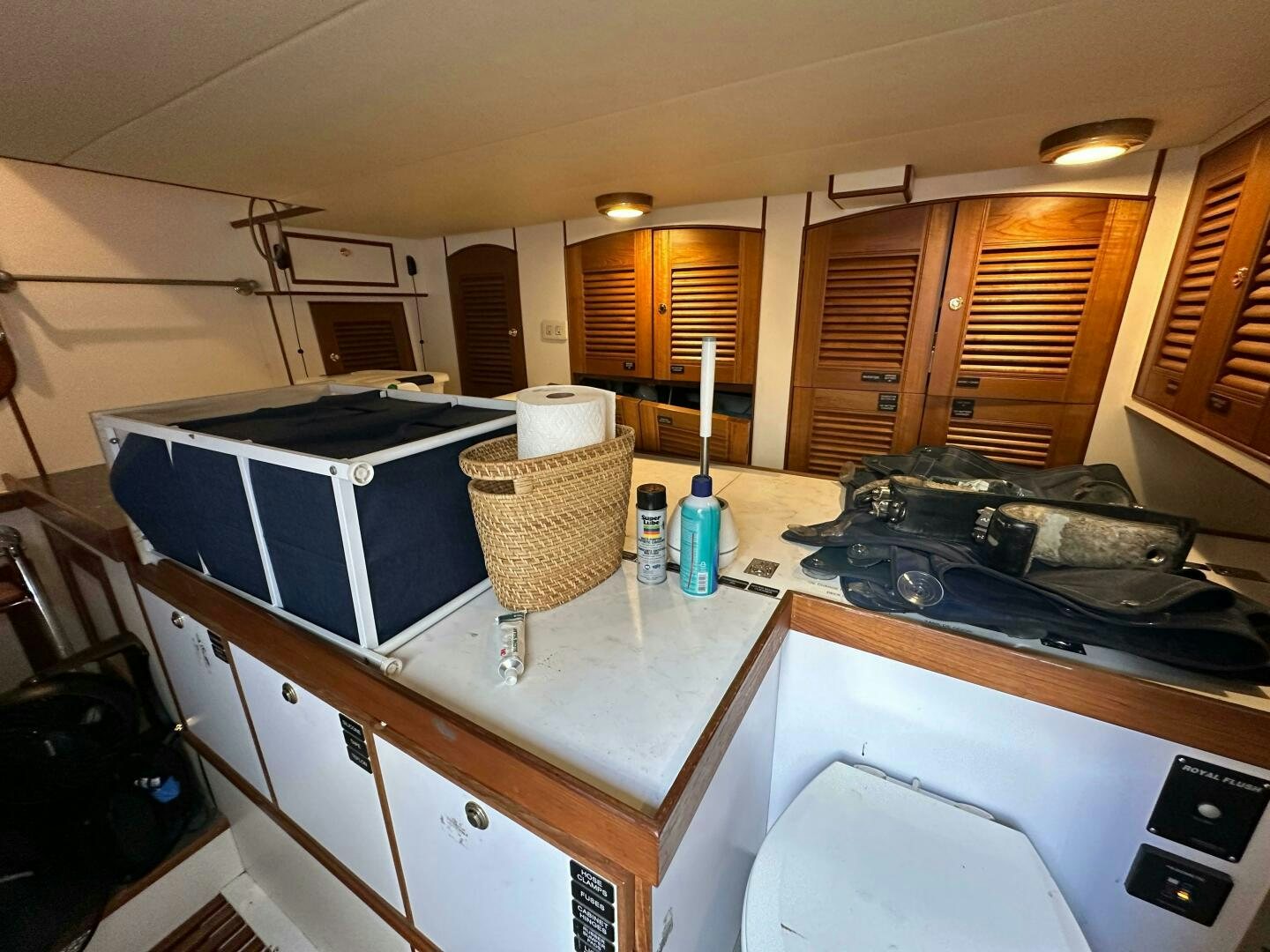 a kitchen with a stove and a sink aboard MISS STEPHANIE  Yacht for Sale