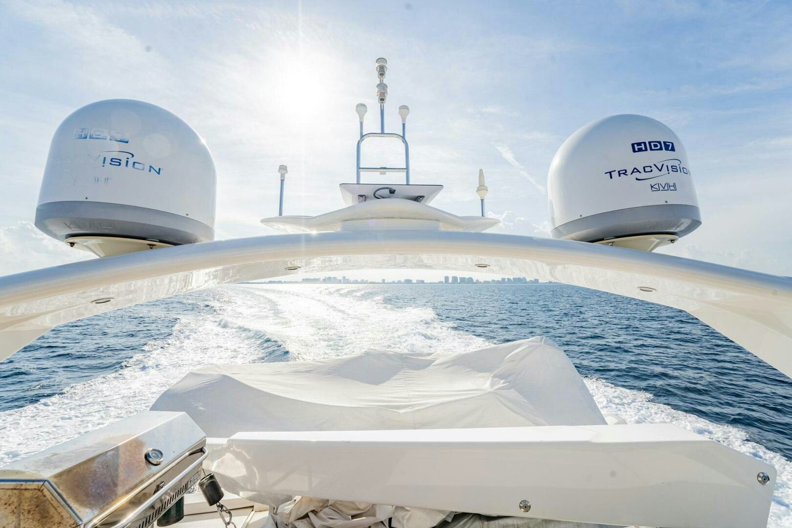 a few satellite dishes on a white satellite dish aboard HALF MINE Yacht for Sale