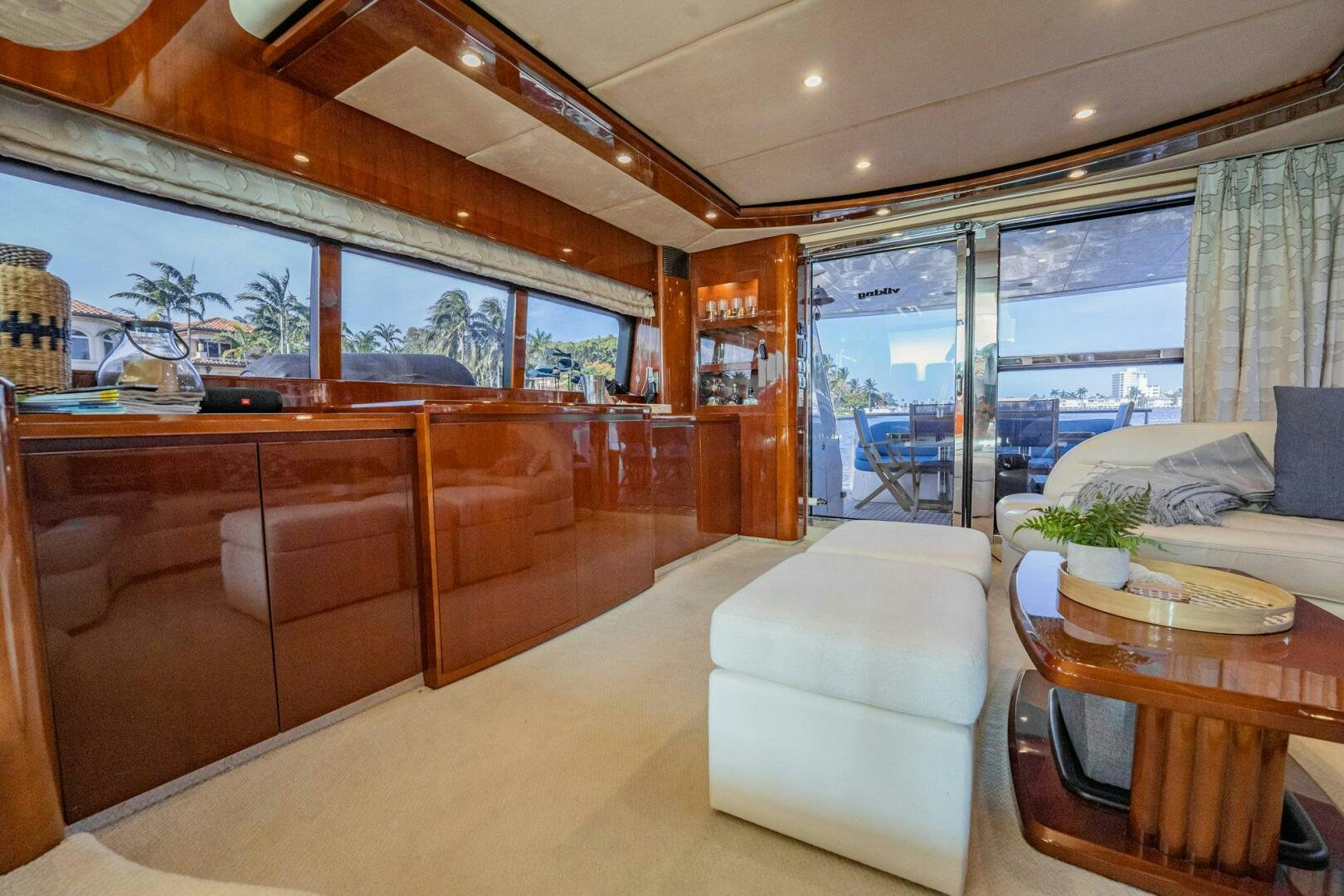 a living room with a large window aboard HALF MINE Yacht for Sale