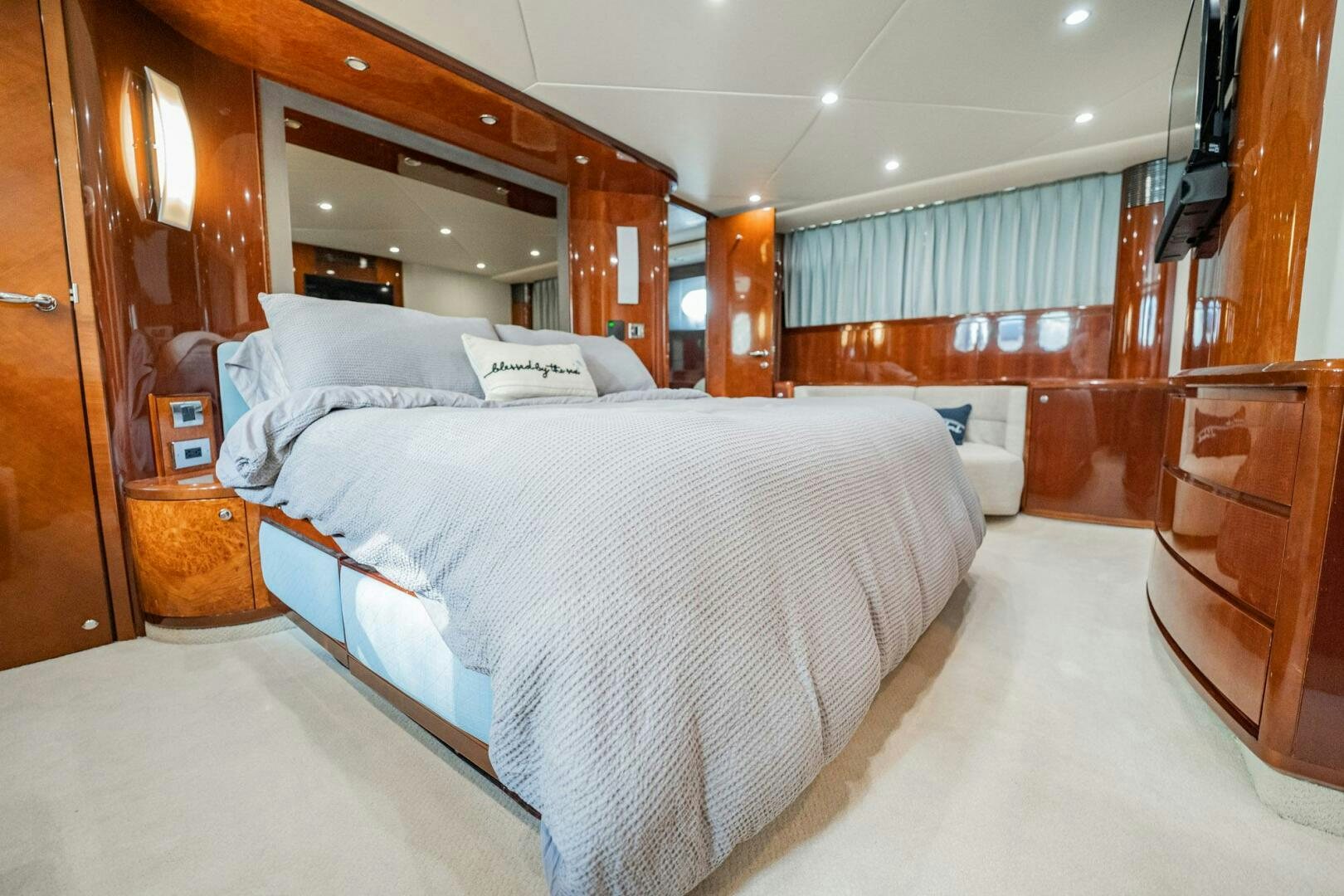 a room with a couple of beds aboard HALF MINE Yacht for Sale