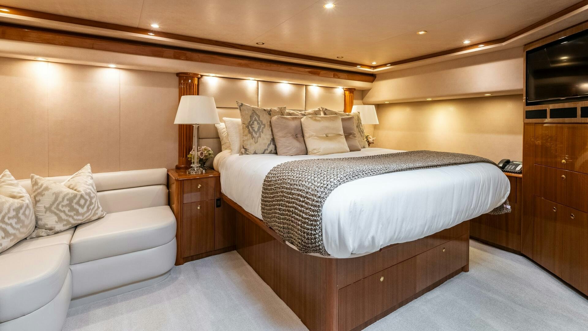 a bed in a hotel room aboard BLUE EYES Yacht for Sale