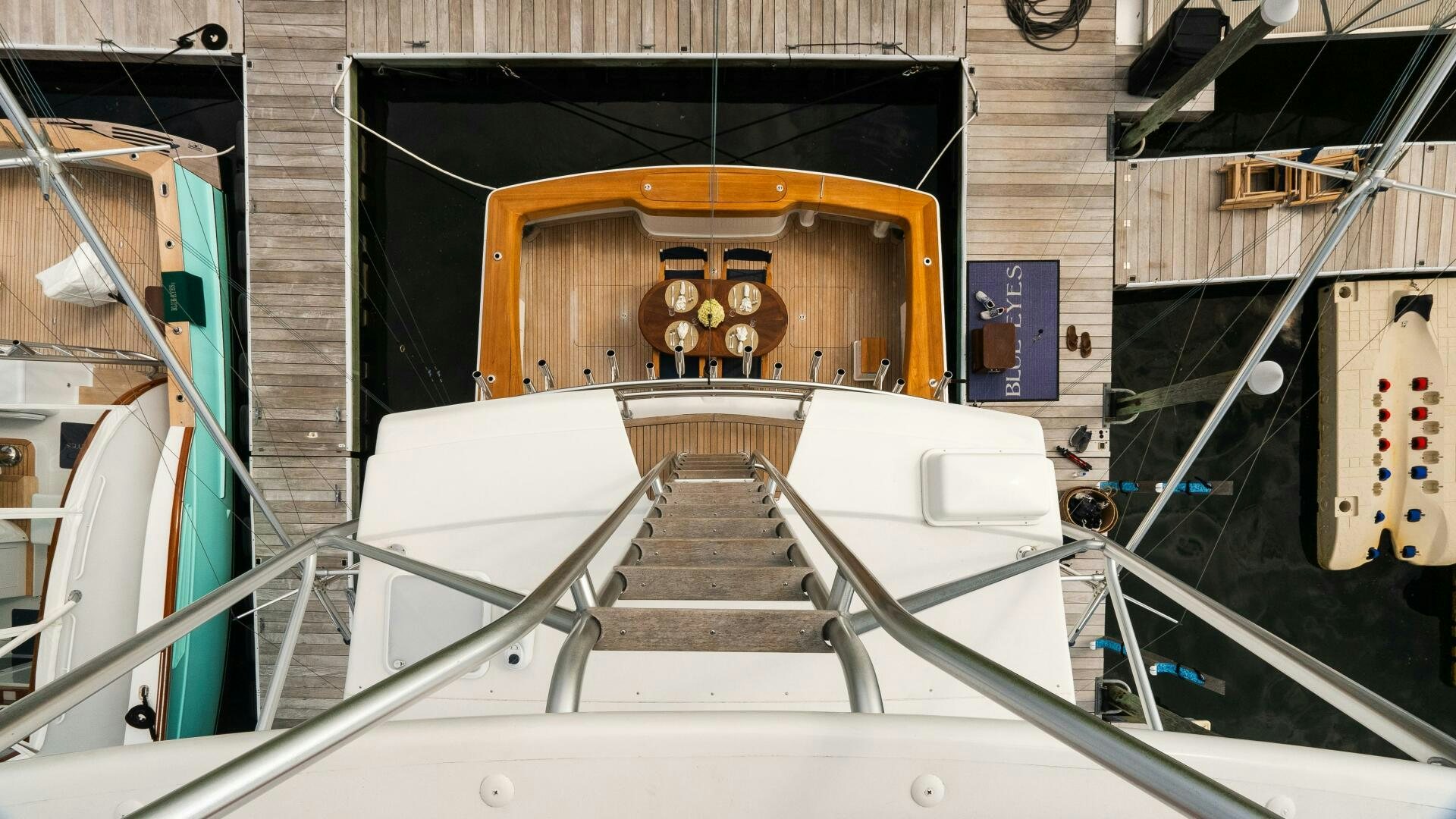 a room with a fireplace aboard BLUE EYES Yacht for Sale