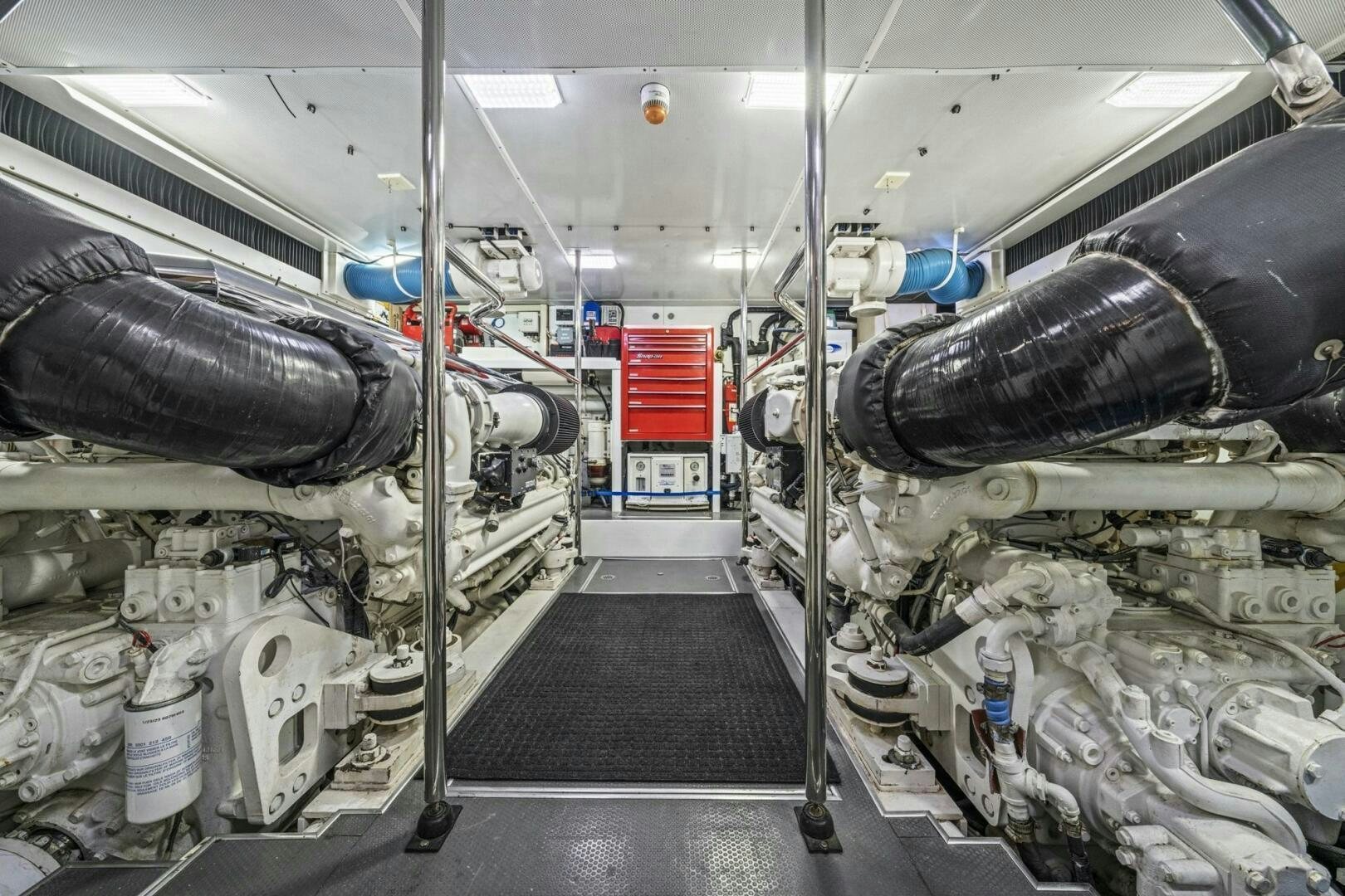 a room with pipes and equipment aboard LIFE'S A JOURNEY Yacht for Sale