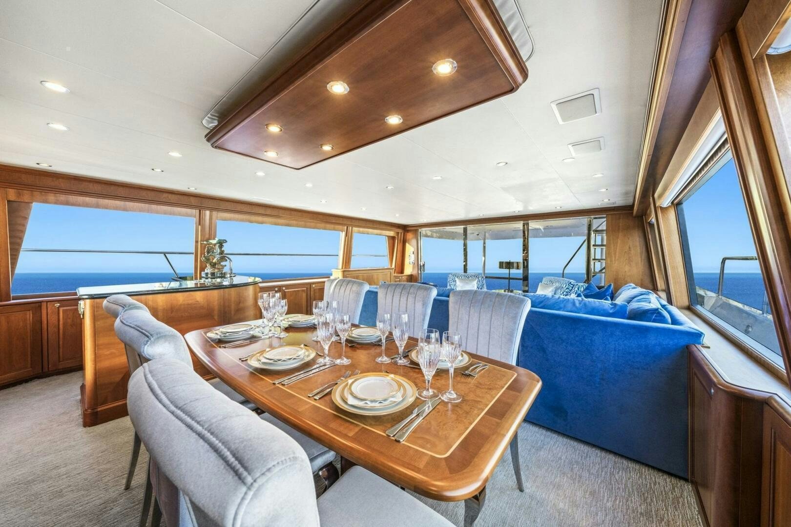 a dining table in a room aboard LIFE'S A JOURNEY Yacht for Sale