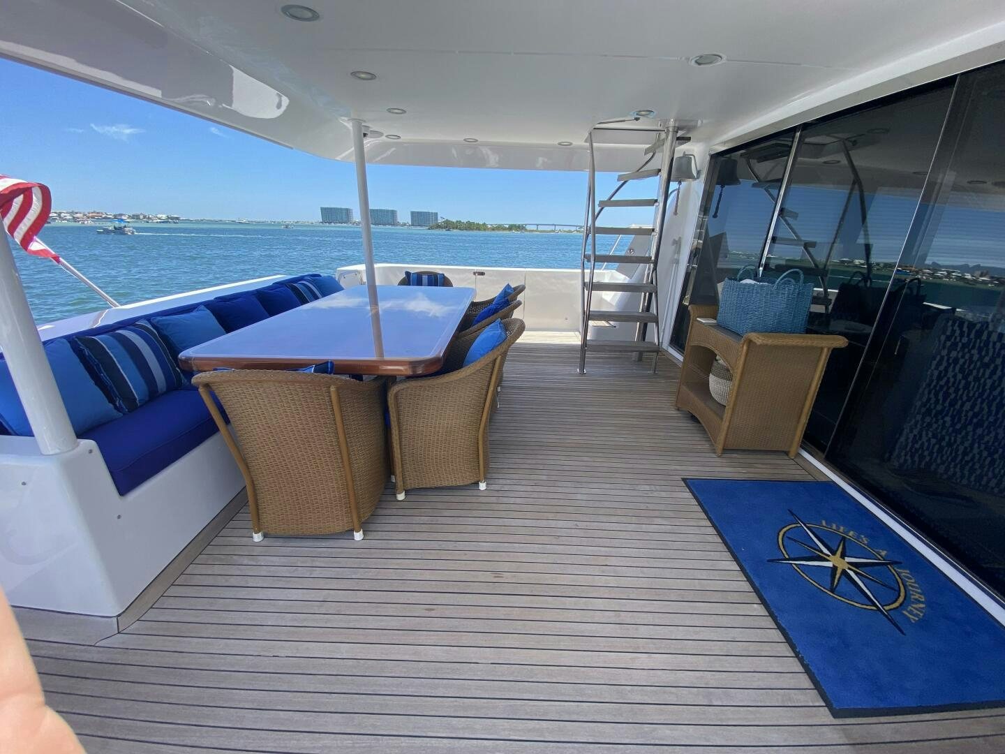 a boat on a deck aboard LIFE'S A JOURNEY Yacht for Sale