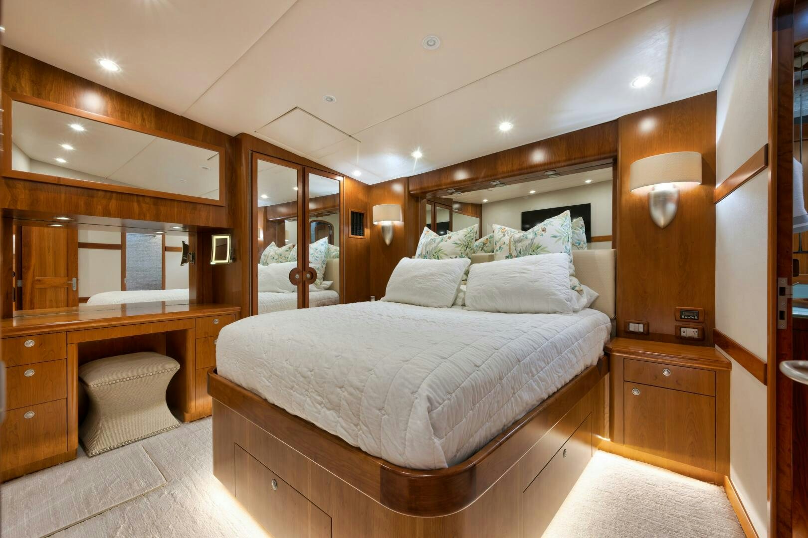 a bed in a room aboard LET  RIDE Yacht for Sale