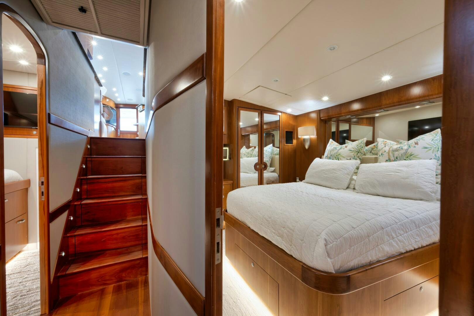 a bed in a room aboard LET  RIDE Yacht for Sale