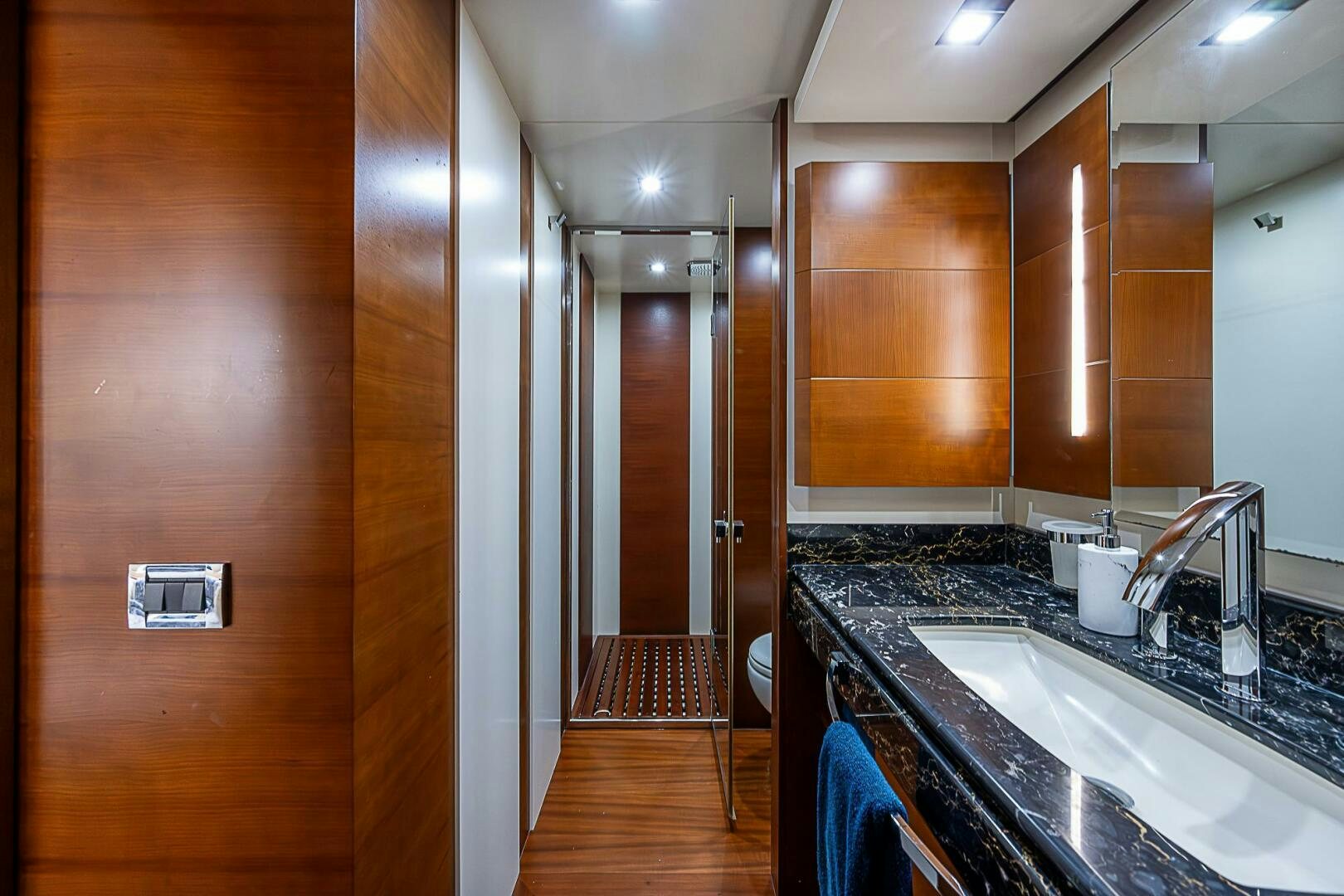 a bathroom with a marble counter top aboard LADY MARIE-CLAIRE Yacht for Sale
