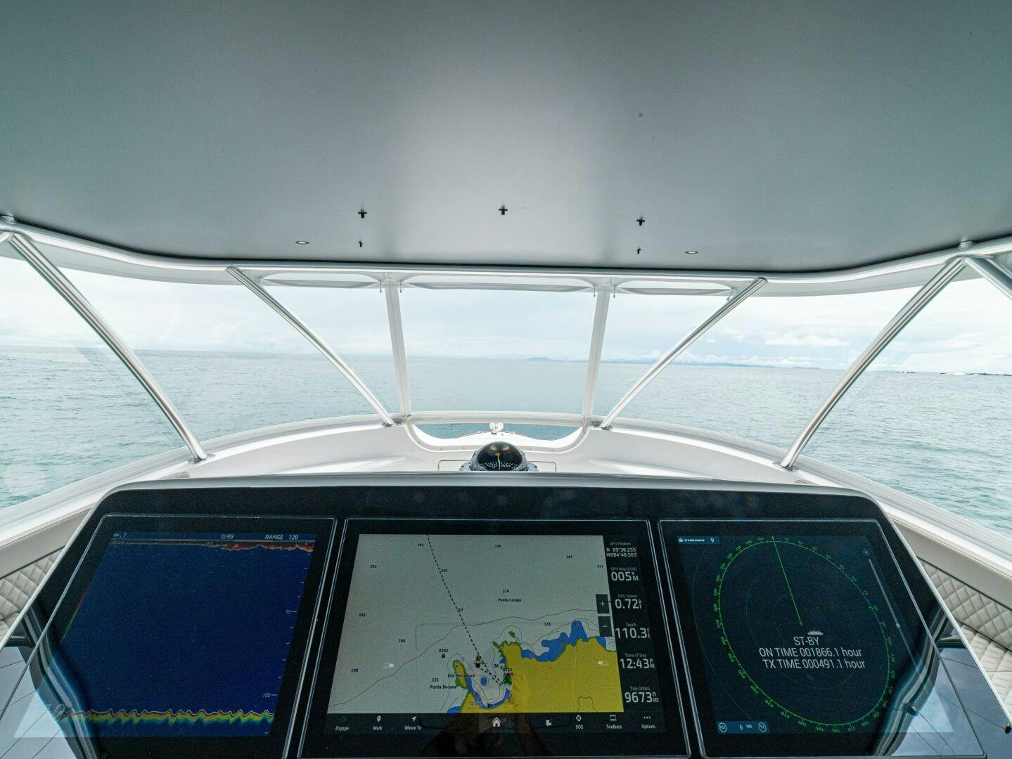 a view of the ocean from inside a vehicle aboard PURA VIDA Yacht for Sale