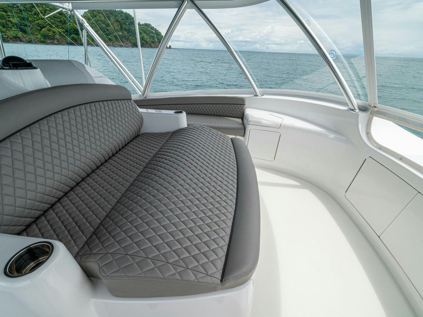 the inside of a car aboard PURA VIDA Yacht for Sale