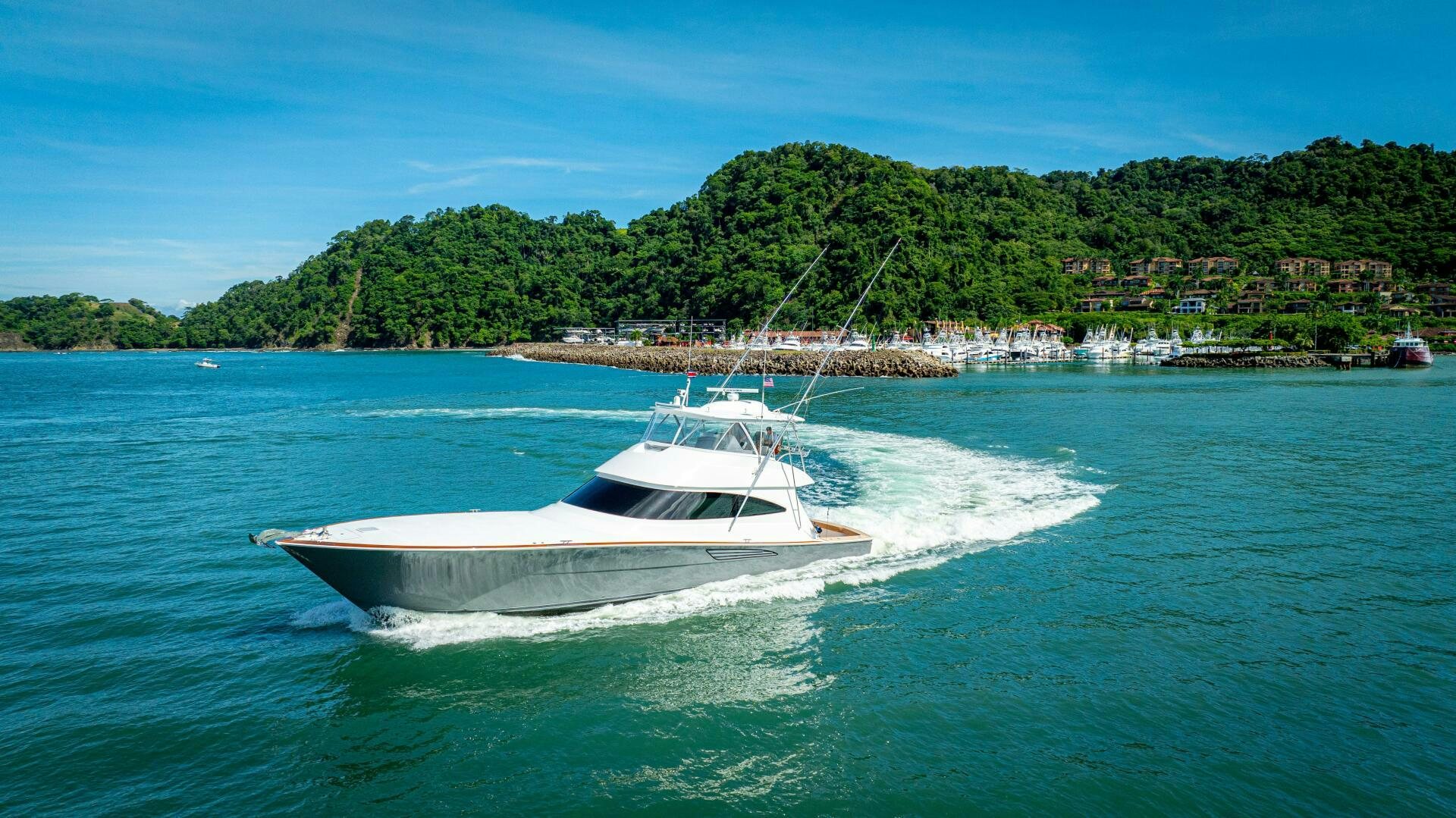 a boat on the water aboard PURA VIDA Yacht for Sale