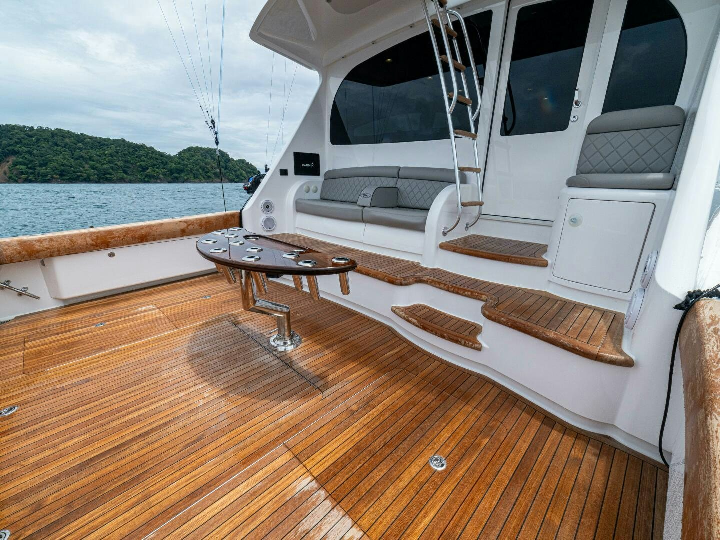 a boat on a deck aboard PURA VIDA Yacht for Sale