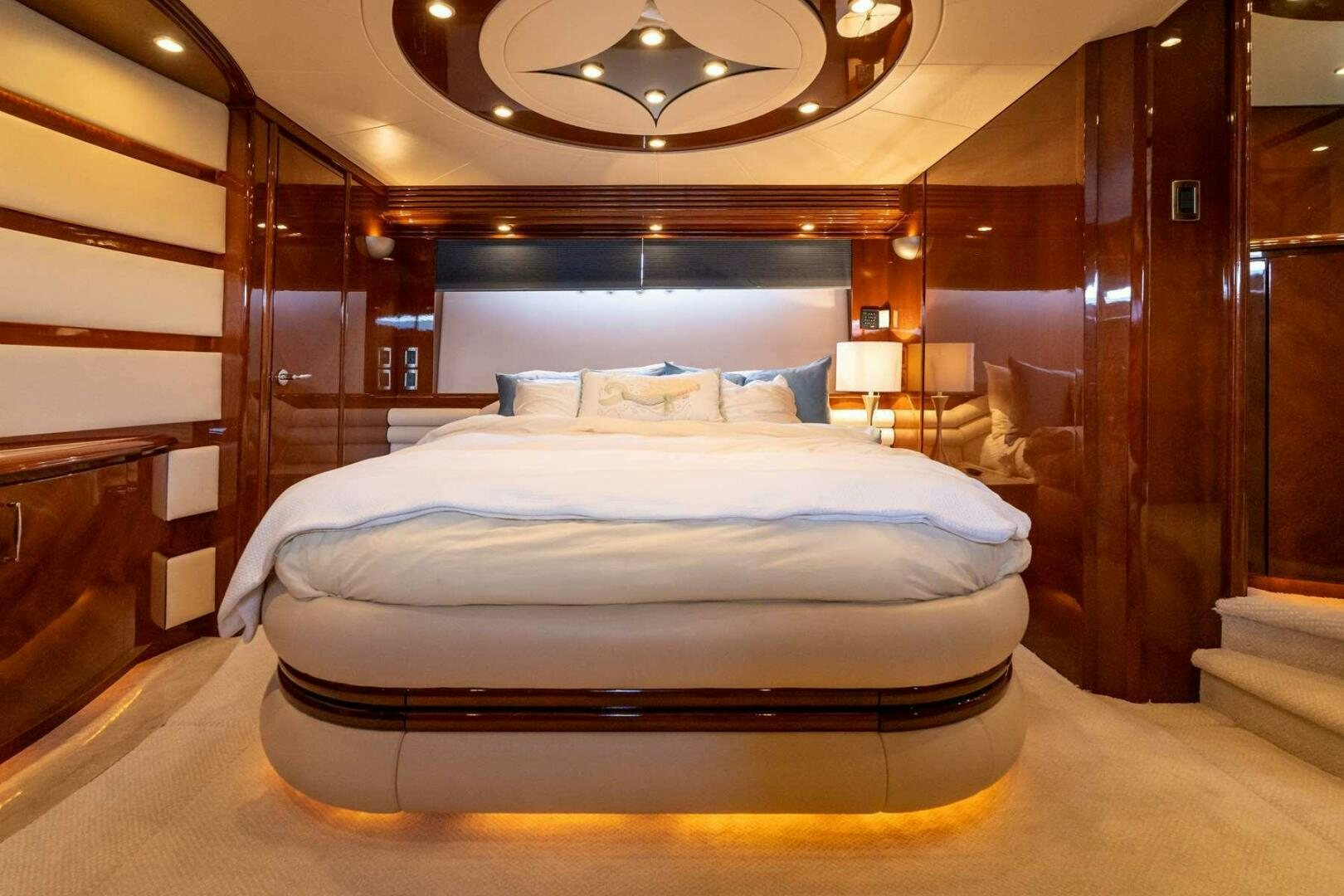 a bed in a room aboard NAVETTE Yacht for Sale