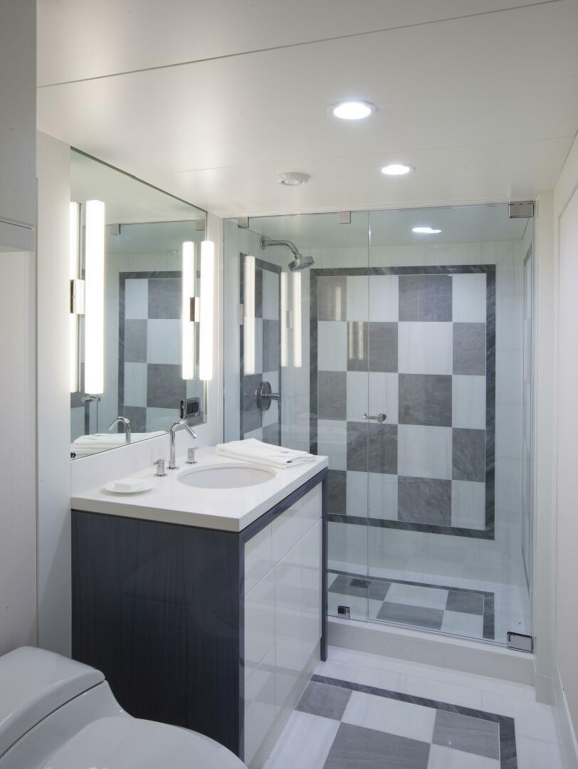 a bathroom with a standup shower aboard BG Yacht for Sale