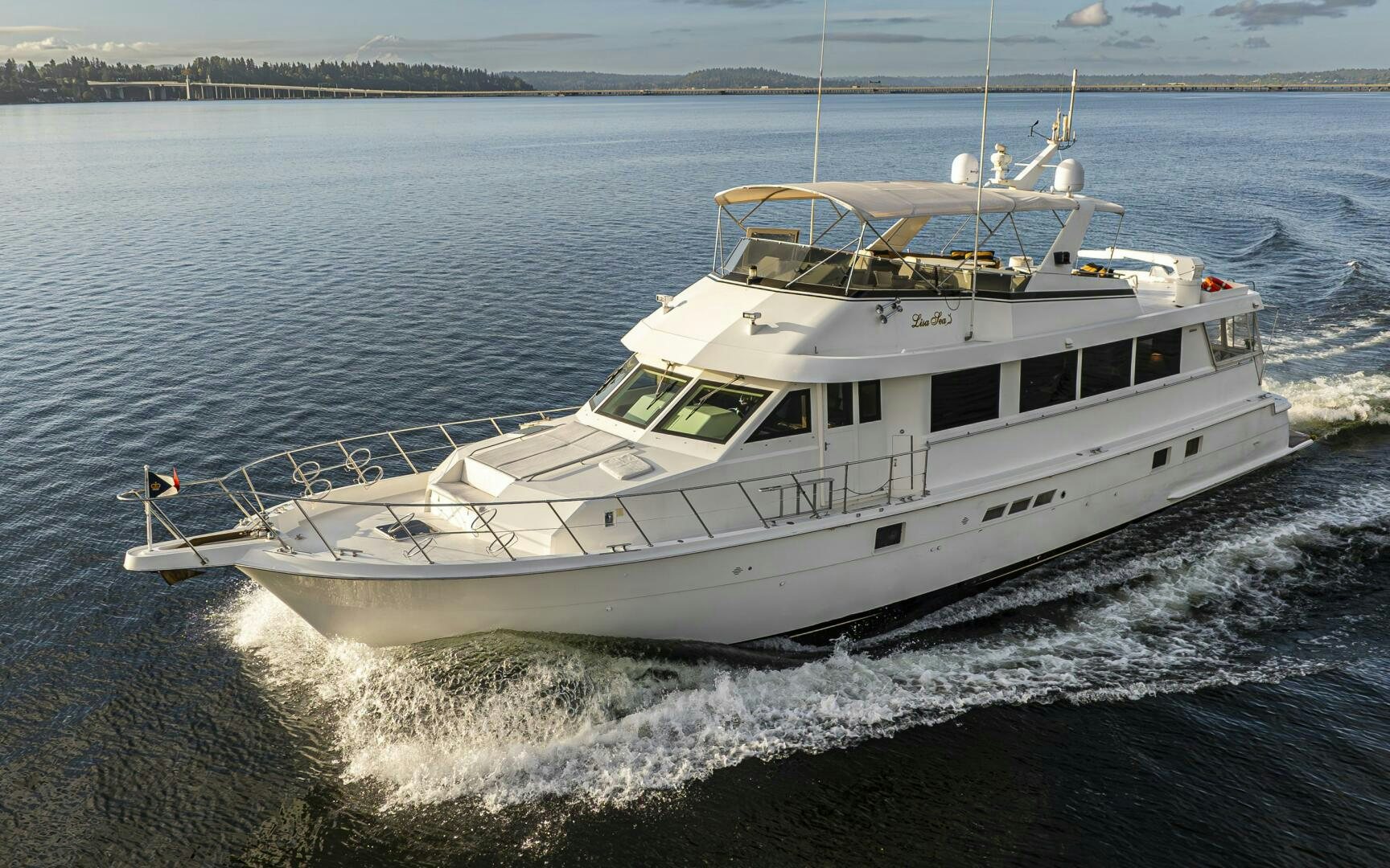 a white boat on the water aboard LISA SEA I Yacht for Sale