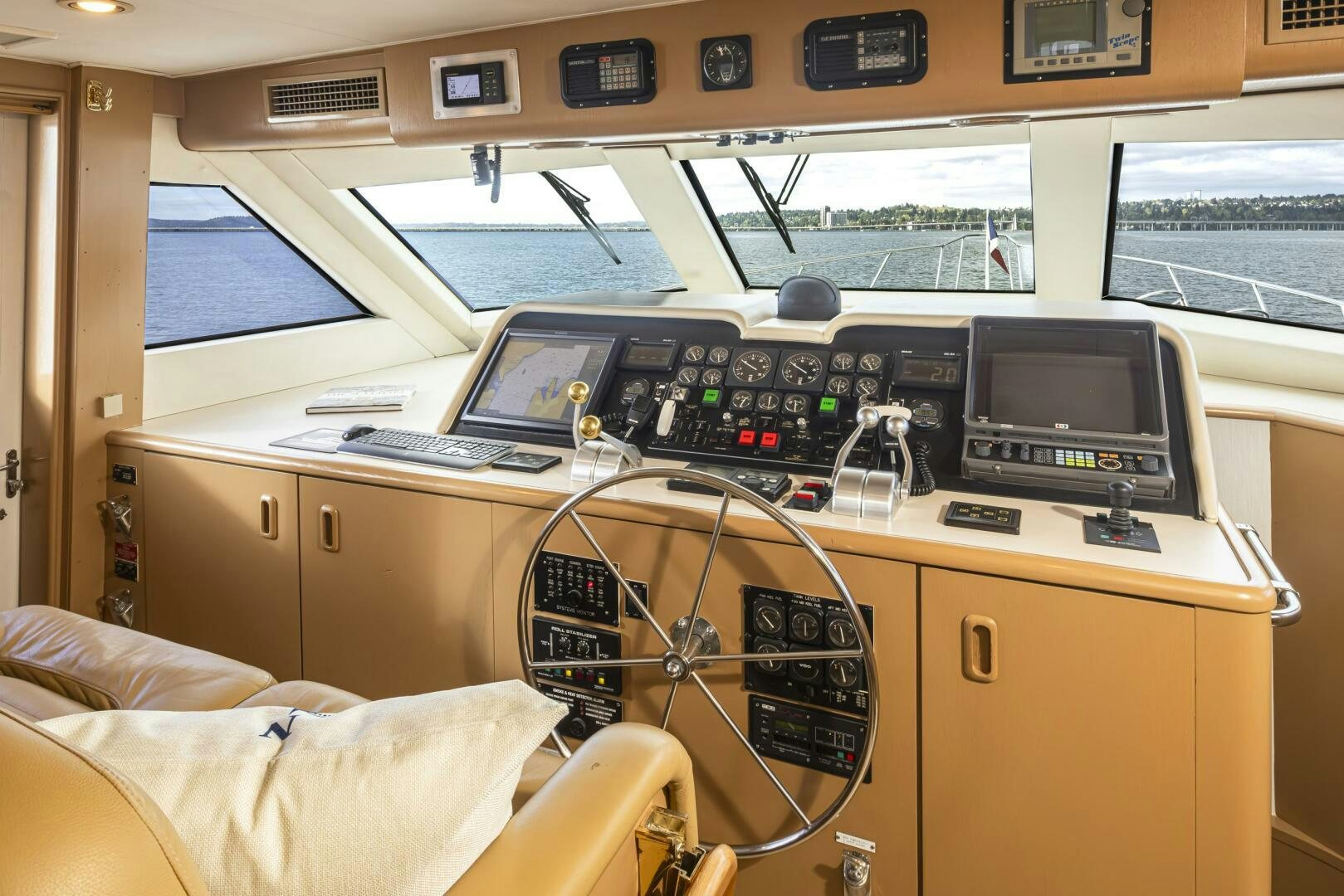 a boat with a desk and a laptop on it aboard LISA SEA I Yacht for Sale