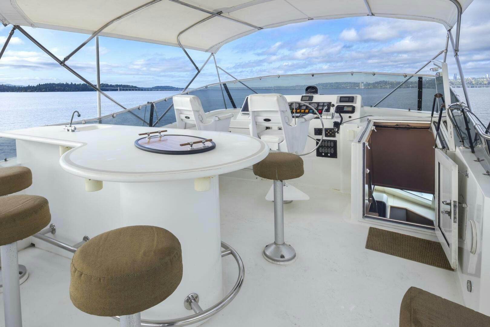 a white table on a boat aboard LISA SEA I Yacht for Sale