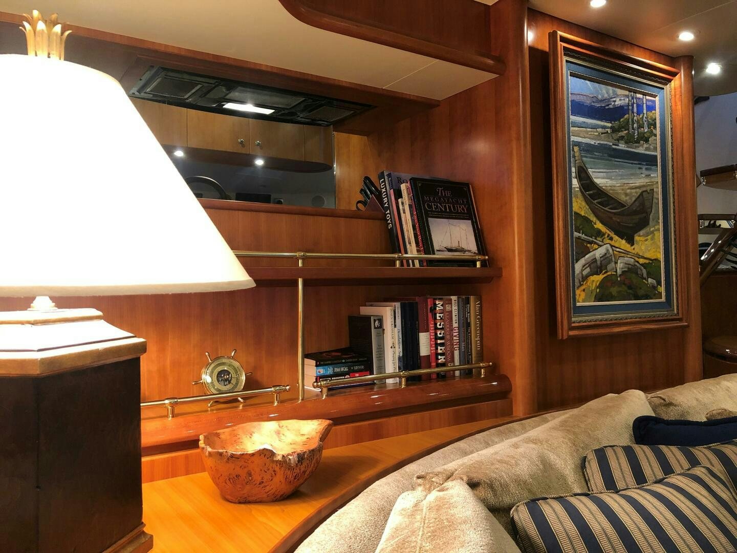 a lamp on a table aboard ENCHANTRESS Yacht for Sale