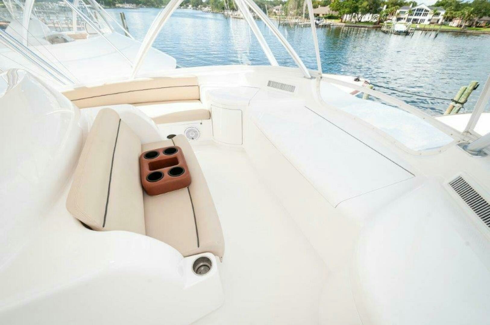 a boat with a steering wheel aboard GUNNSLINGER Yacht for Sale
