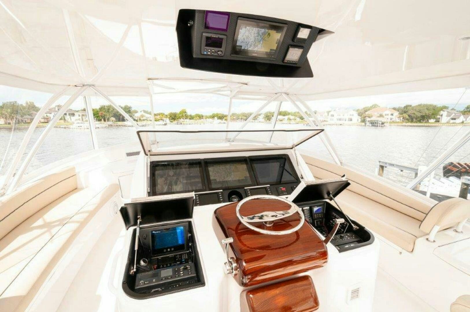 a boat with a tv on the roof aboard GUNNSLINGER Yacht for Sale