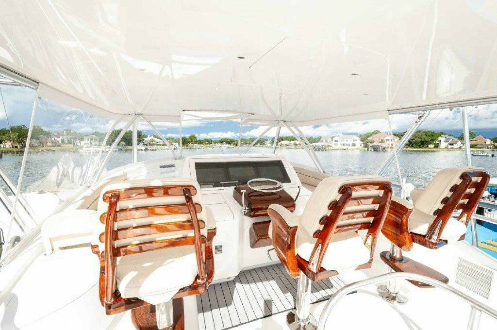 a boat with chairs on it aboard GUNNSLINGER Yacht for Sale