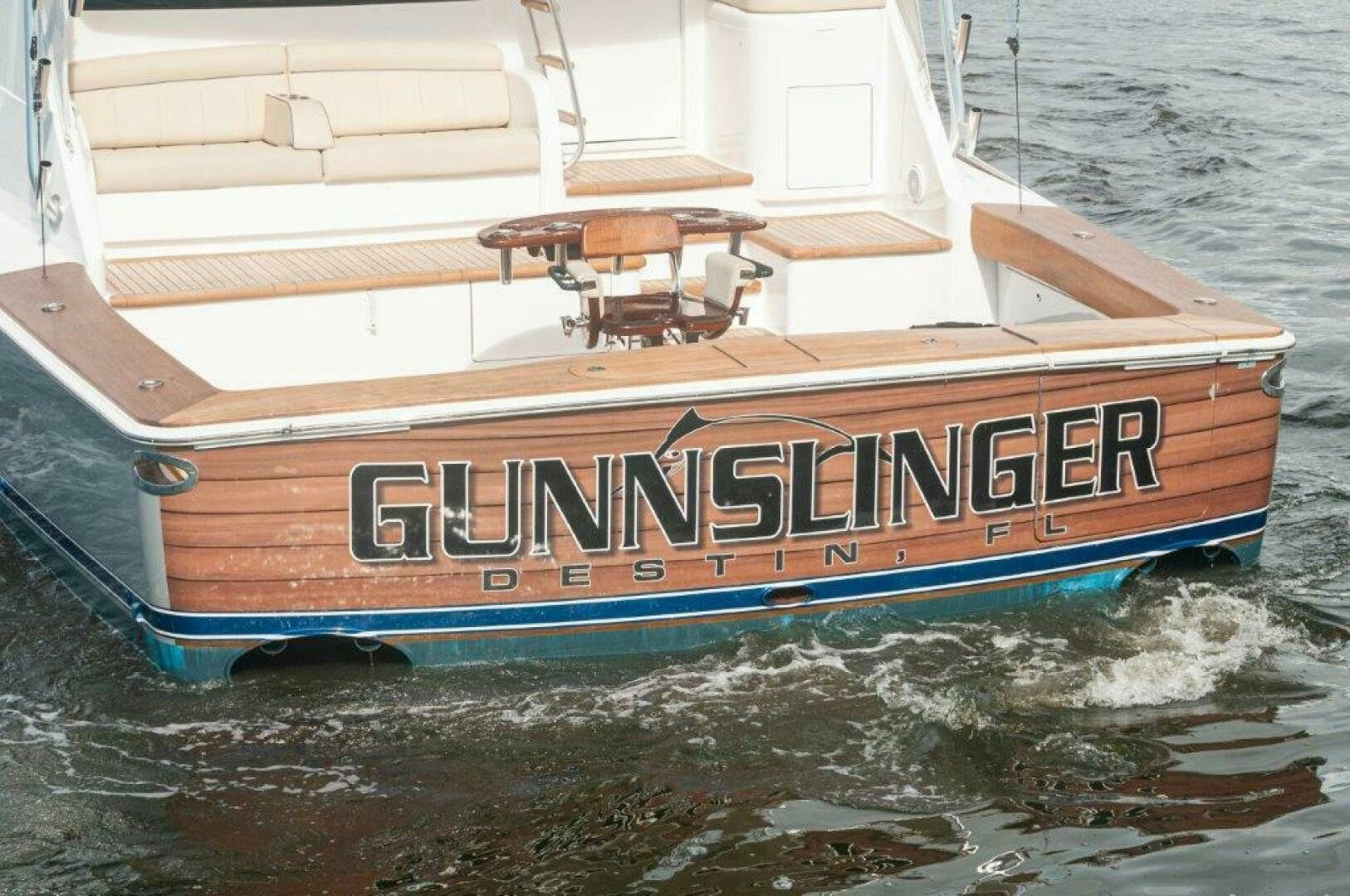a boat in the water aboard GUNNSLINGER Yacht for Sale