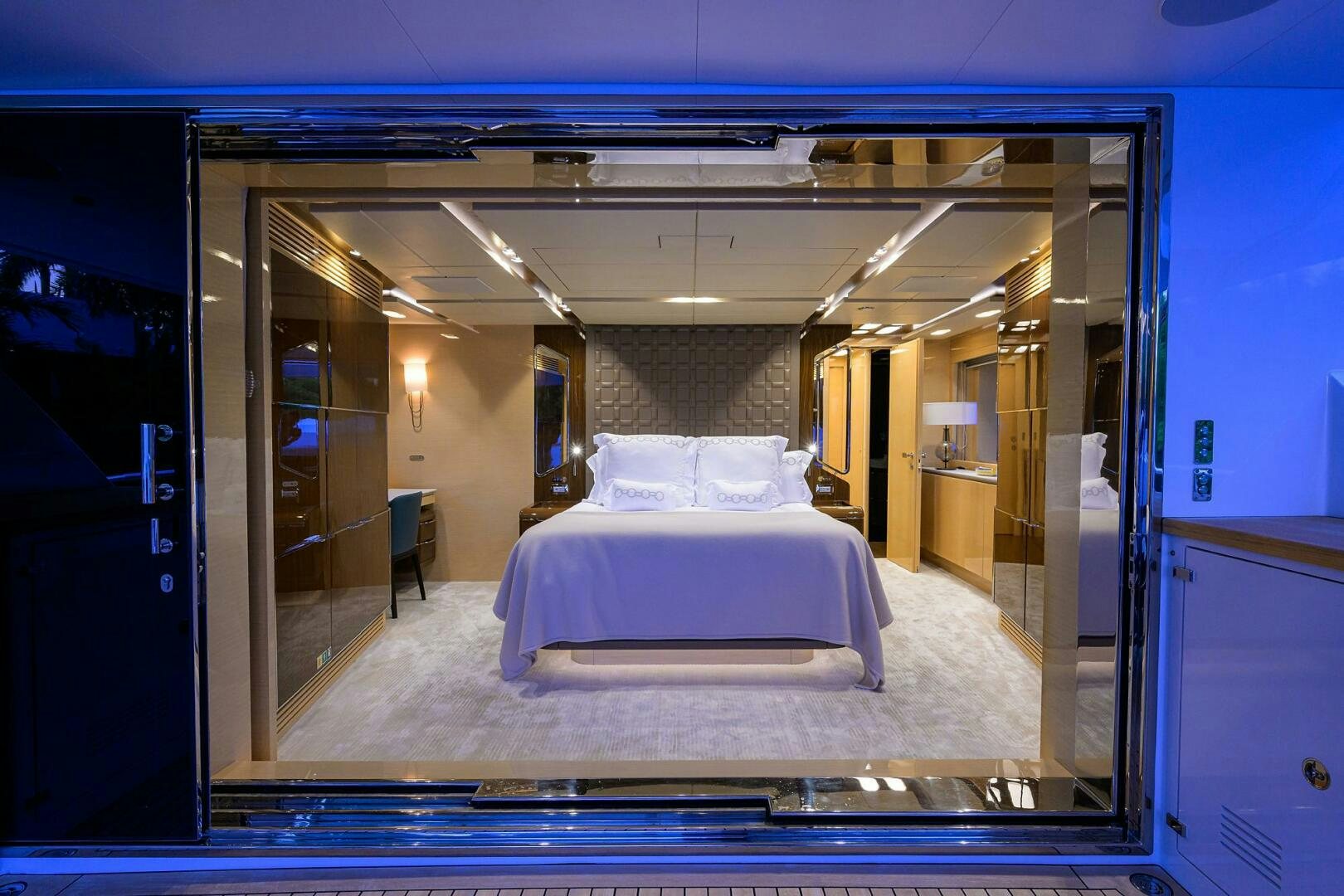 a bed in a room aboard UPTIGHT Yacht for Sale