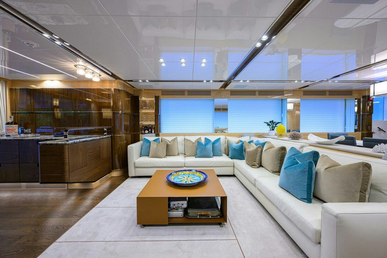 a large living room with a large window aboard UPTIGHT Yacht for Sale